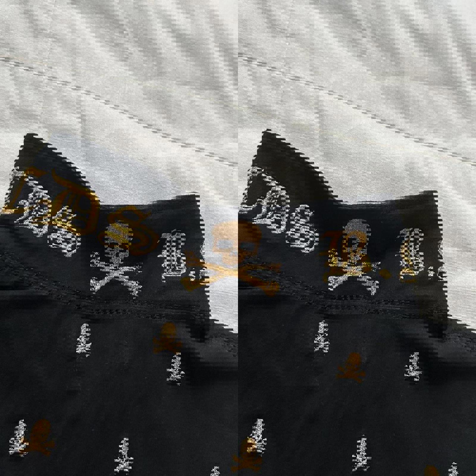 Japanese brand Black and gold skull embroidered polo shirt