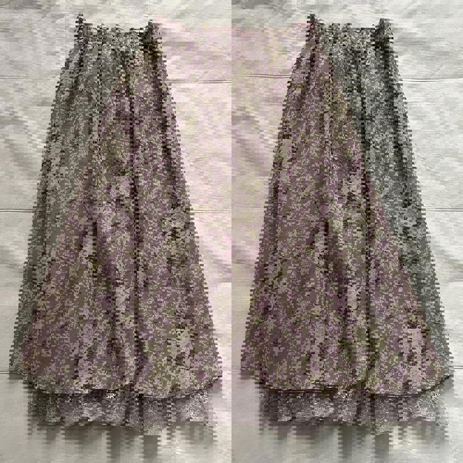 Axes Femme purple & white floral midi skirt peekaboo lace underlay Size medium