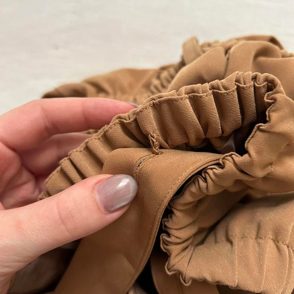 Axes Femme Brown midi dress with pinafore straps and zip detail at the front