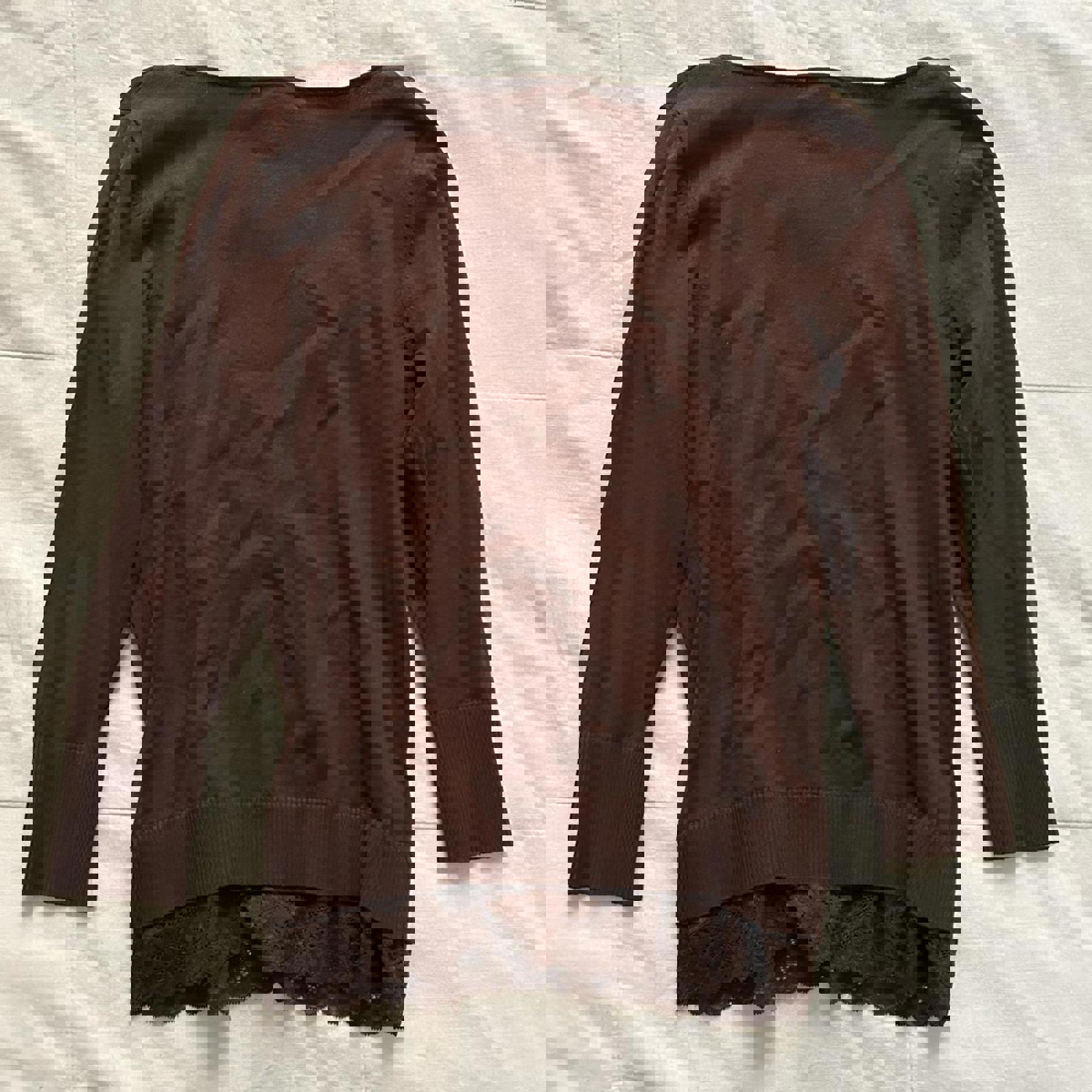 August Silk Brown prestyled layered look sweater top lace sequin underlay top