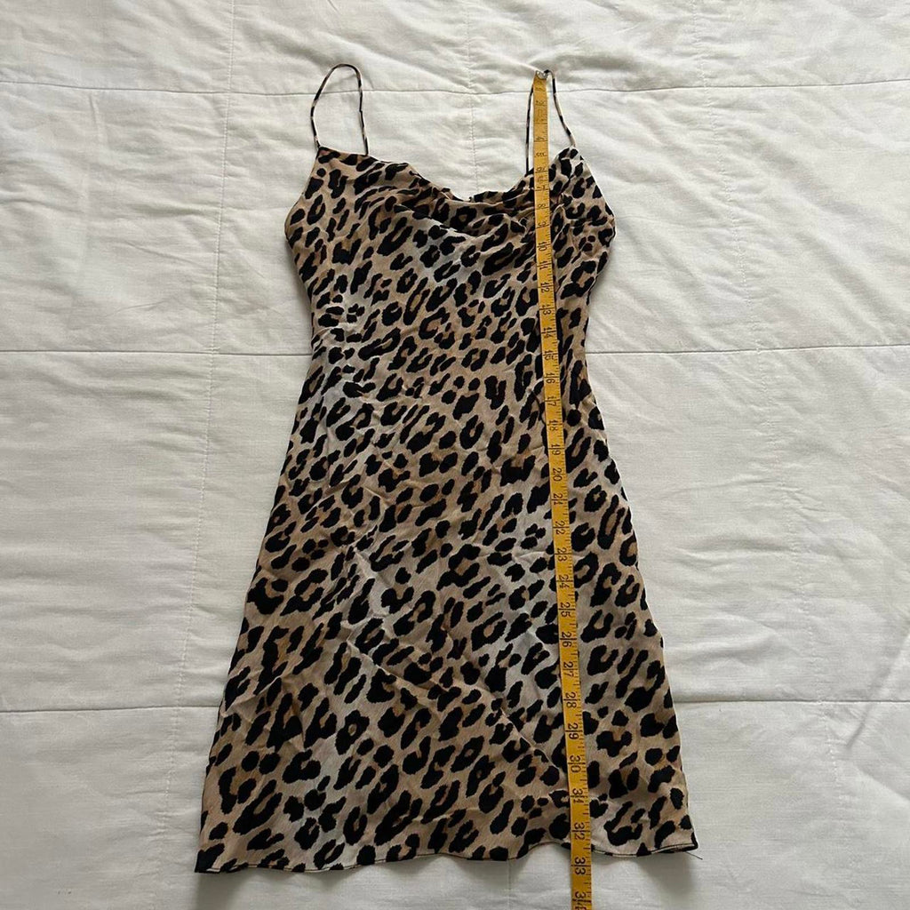 Alice + Olivia Brown and black leopard print bias cut draped mini dress Size 0