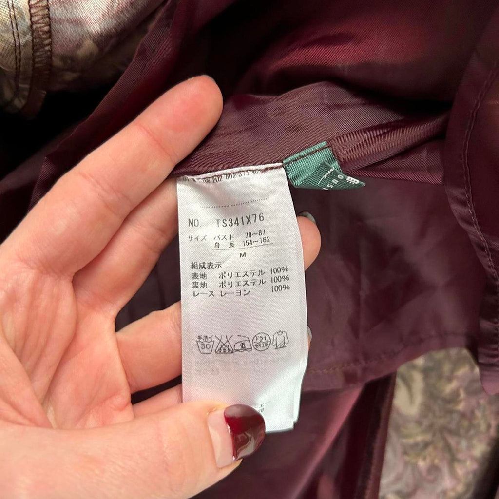 Axes Femme Burgundy floral print sleeveless deep v neckline dress sz medium