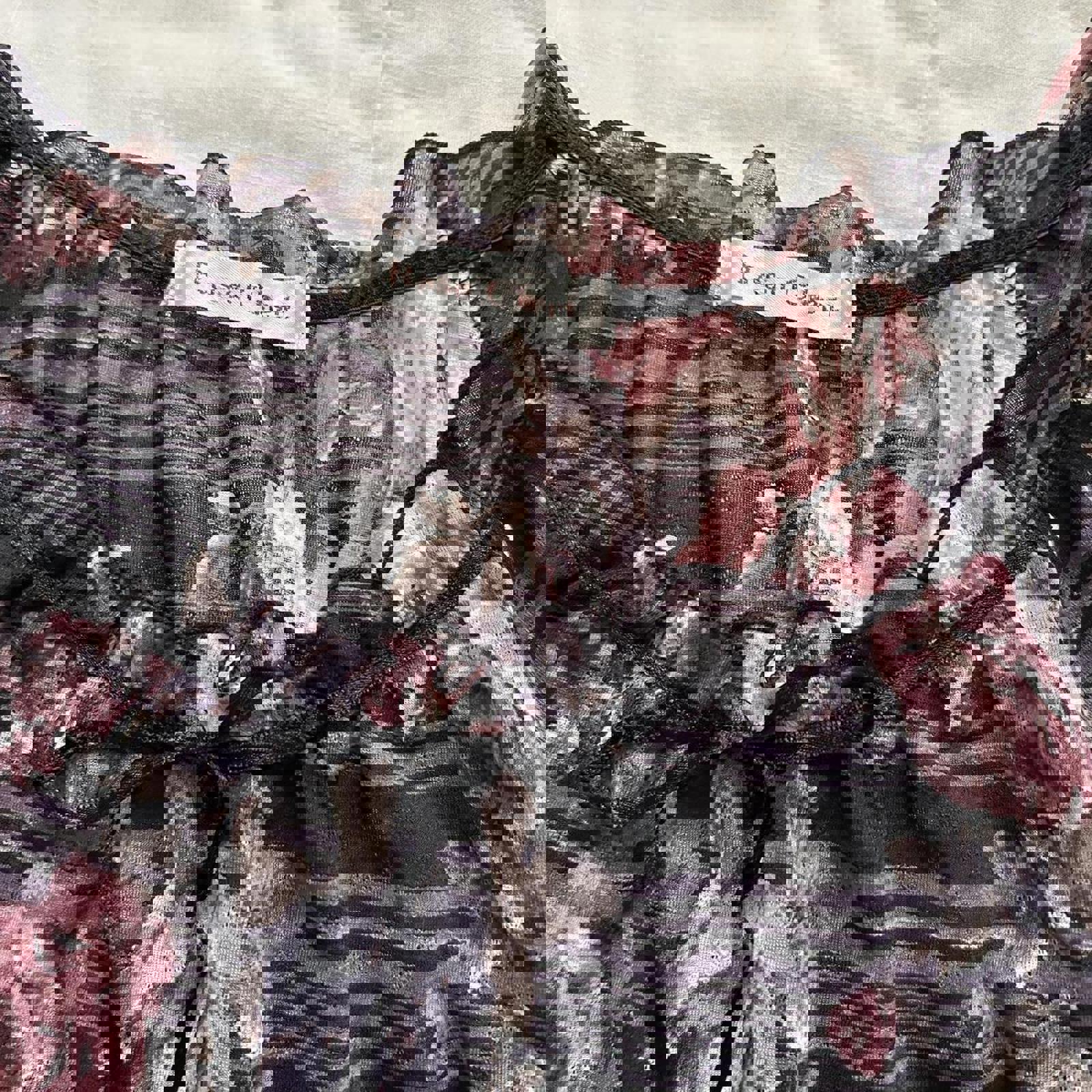 Dark floral Rosa Cheri sheer peasant top with stripe