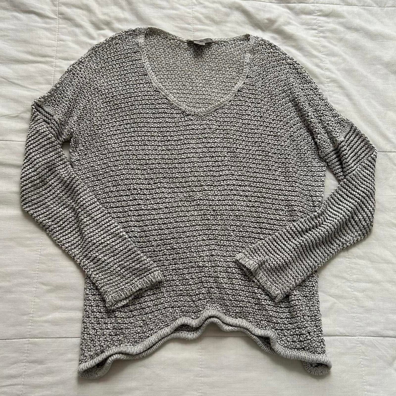 Helmut Lang Grey and white open knit sweater Size small
