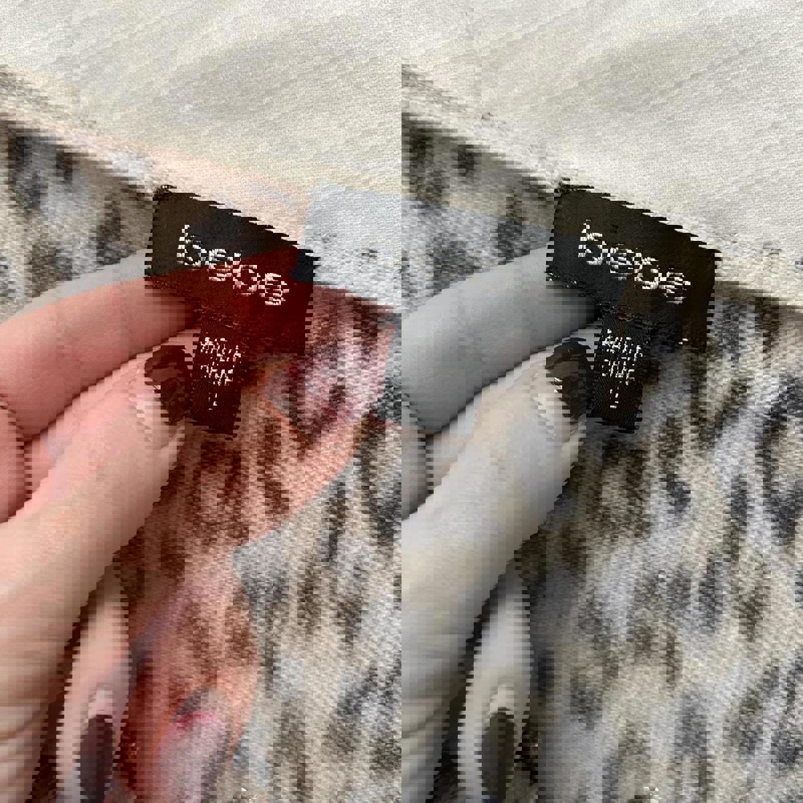 Bebe Black and white leopard print hook and eye front cashmere cardigan