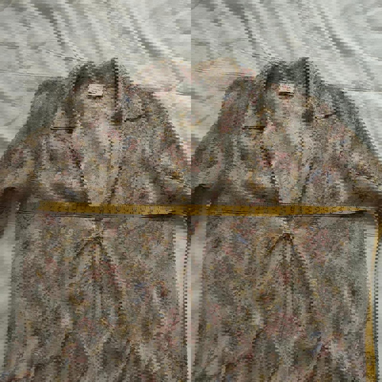 Dress Forum Pink blue sheer floral blouse with ruffles and tie front Size small