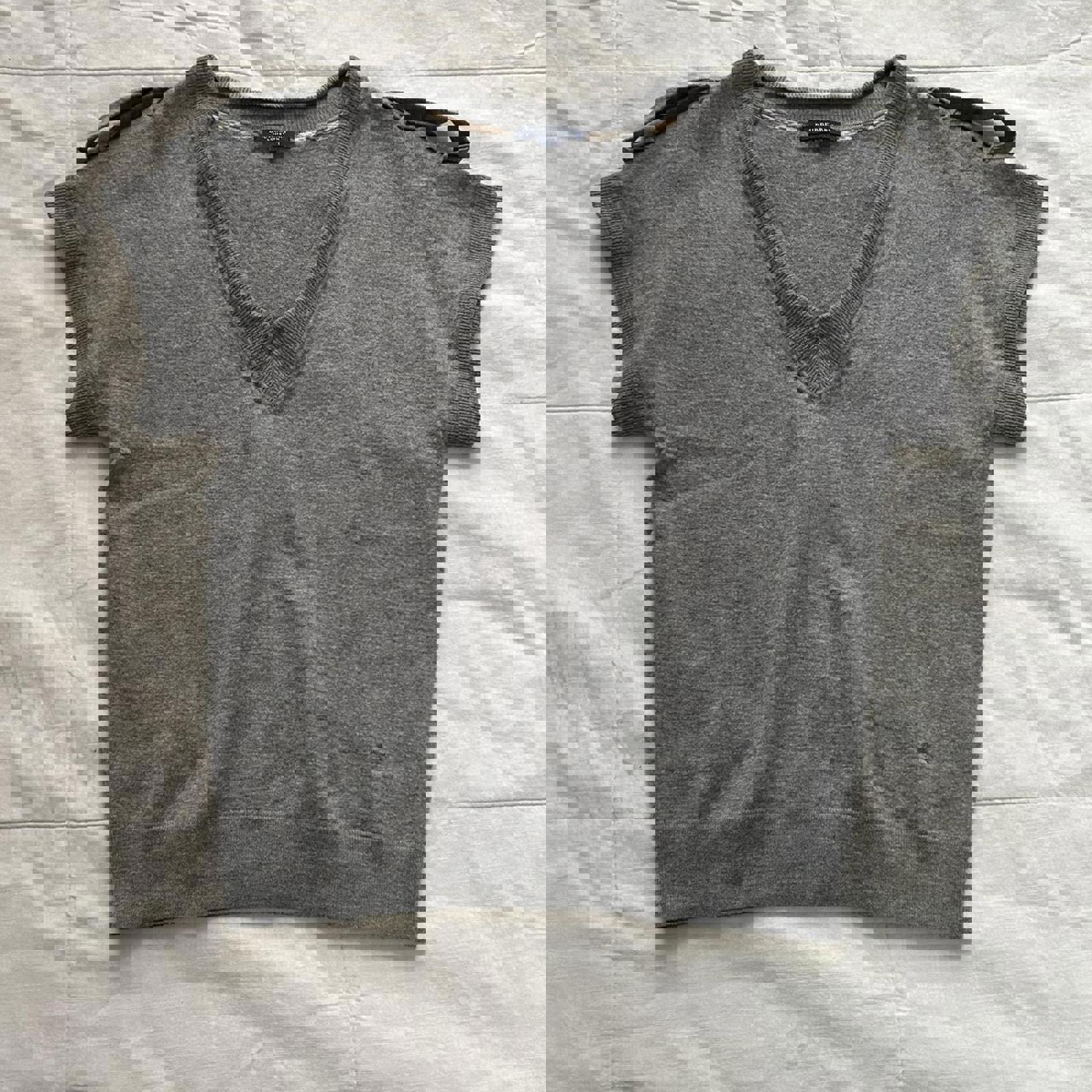 Grey Burberry V-neck boxy sweater vest top with shoulder epaulette details