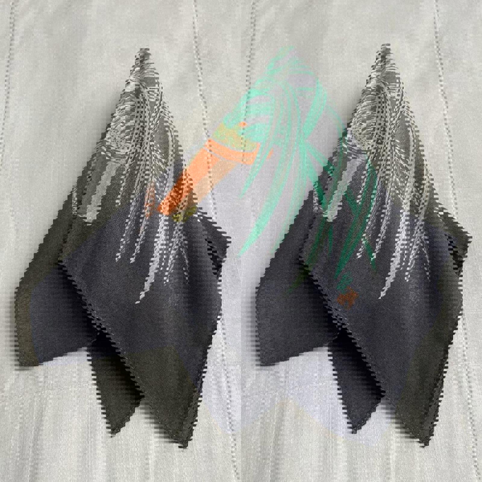 Grey and green Japanese floral print bandana 0840