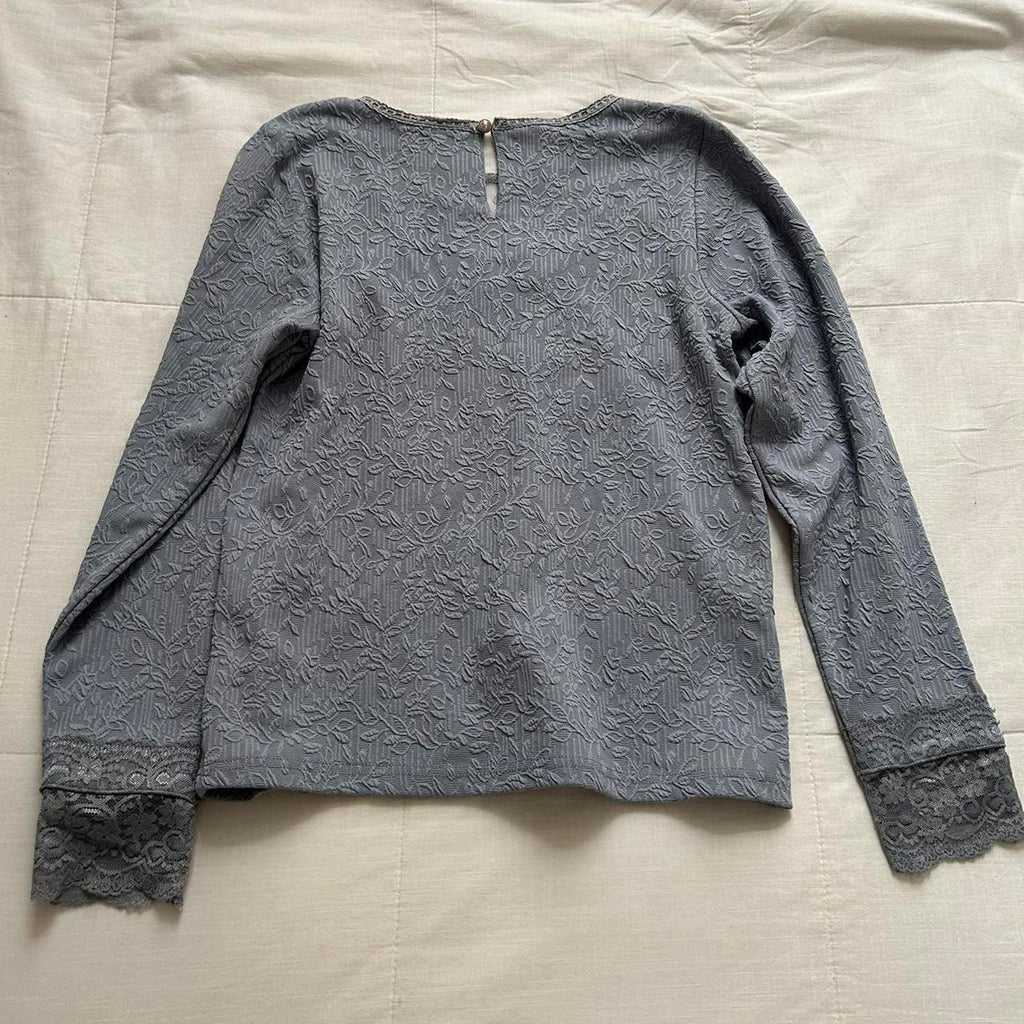 Axes Femme baby blue lace long sleeve top with sheer bib detail