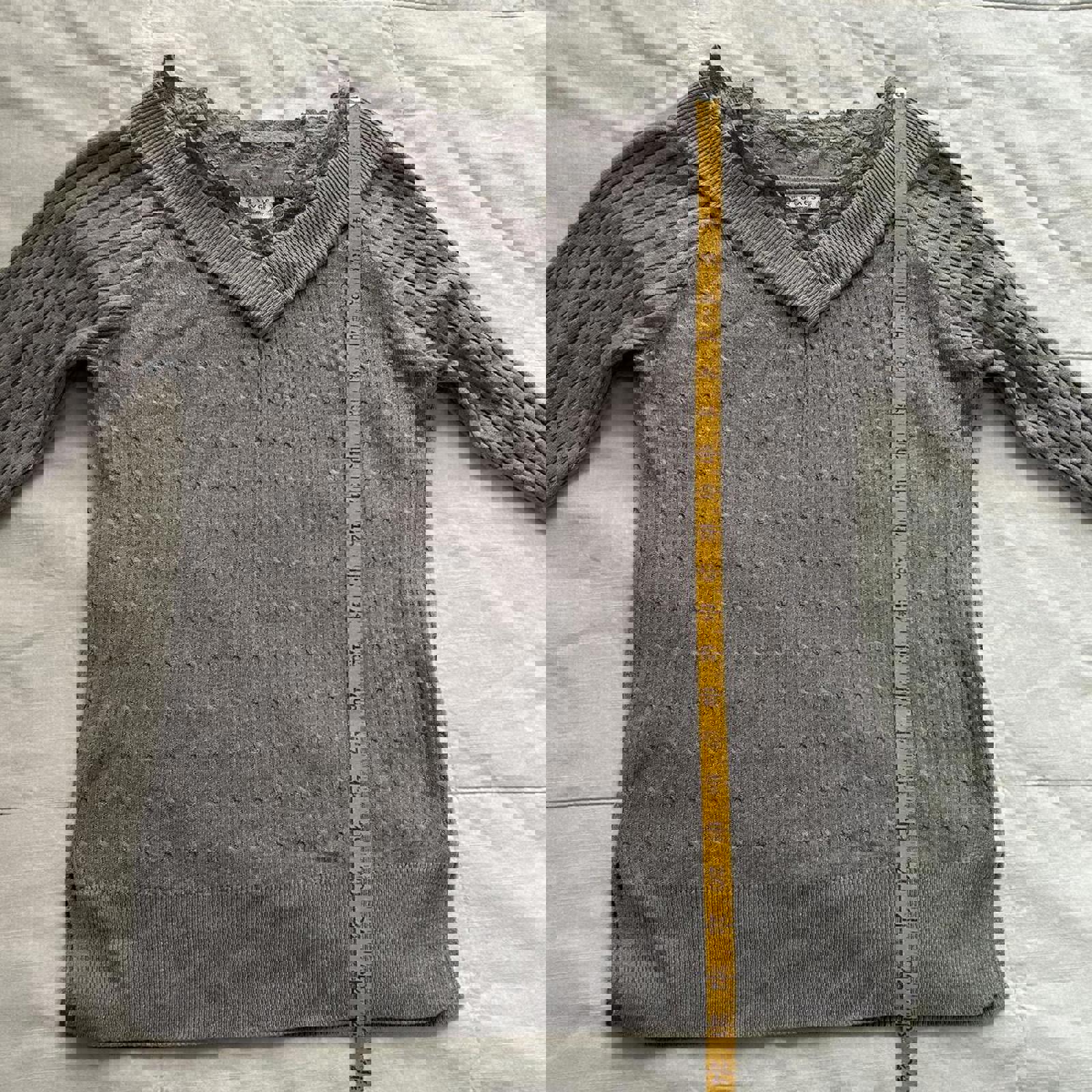 Axes Femme cozy Grey long sleeve sweater with v neck and lace trim Size medium