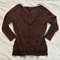 August Silk Brown prestyled layered look sweater top lace sequin underlay top