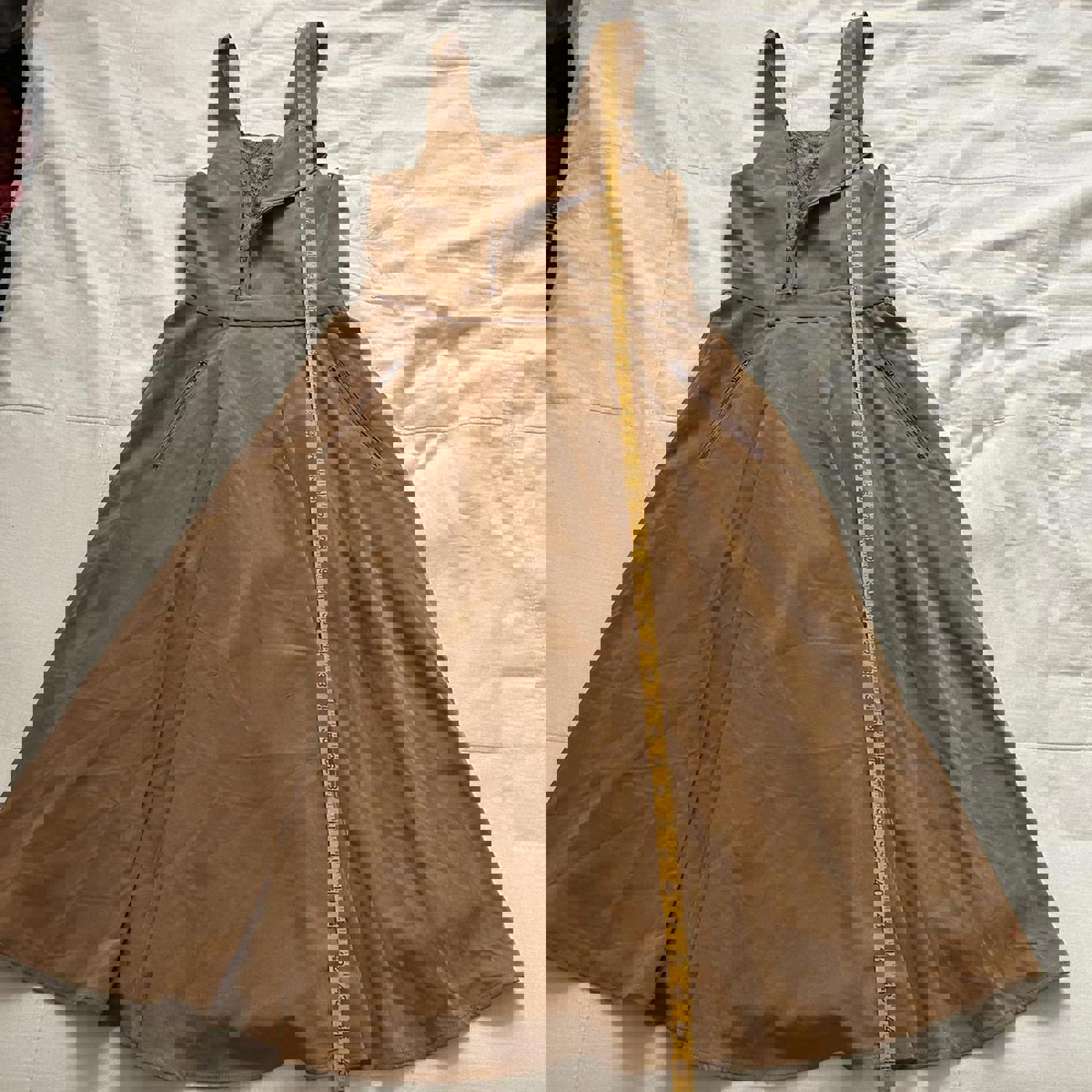 Axes Femme Brown midi dress with pinafore straps and zip detail at the front