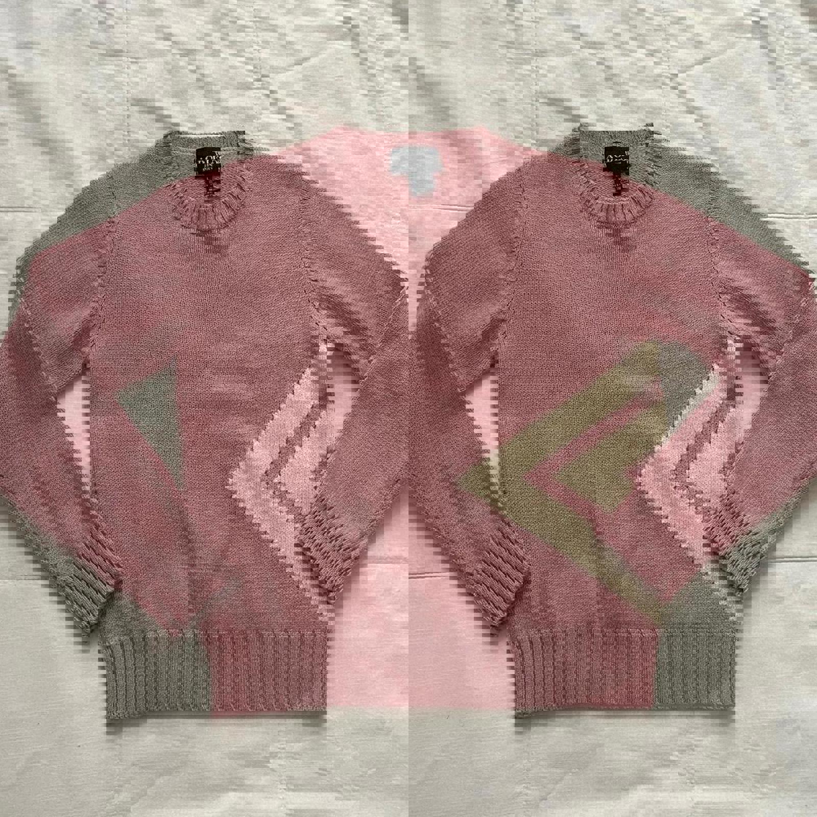 Adolfo wool Pink and white vintage 90s crewneck sweater knitwear size large
