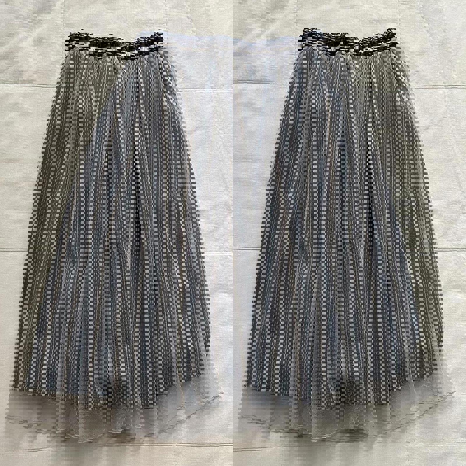 Axes Femme navy and white striped skirt with tulle overlay and elastic waistband