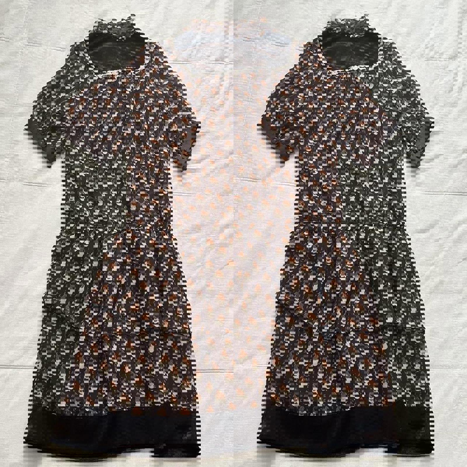 Axes Femme brown heart print high neck dress with ruffles