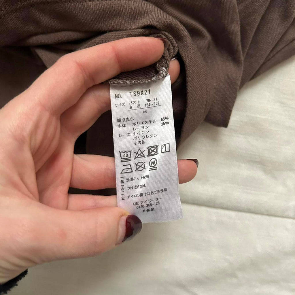 Axes Femme Brown long sleeve blouse lace high neck turtleneck Size medium