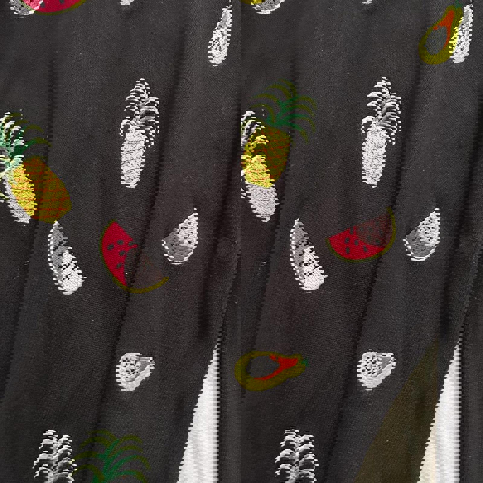 Alexandra Bartlett Black 3/4 sleeve sweater pineapple, watermelon, papaya