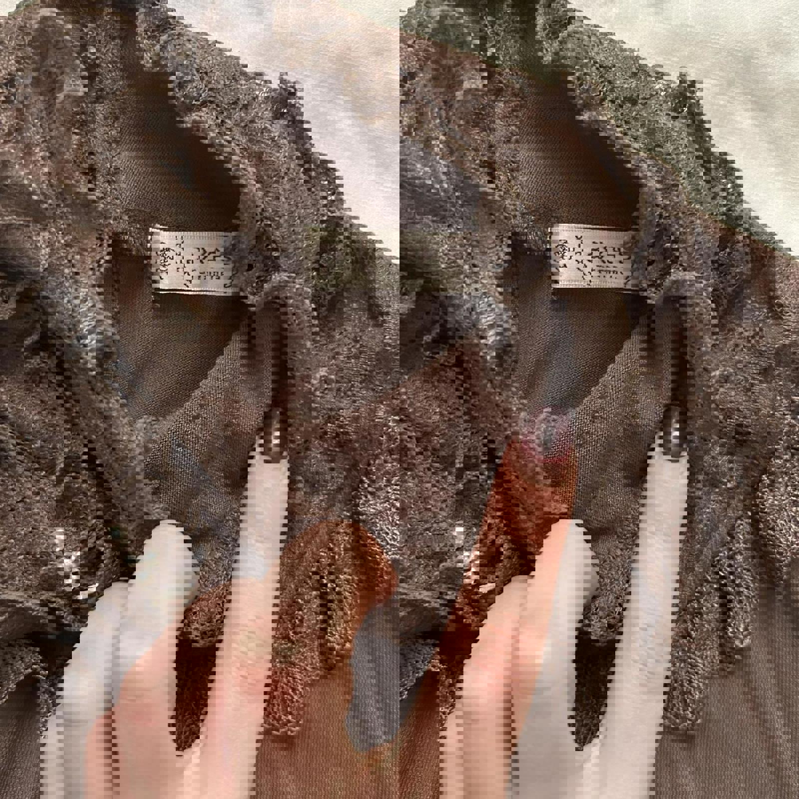 Axes Femme Brown long sleeve blouse lace high neck turtleneck Size medium