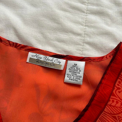 90s deadstock vintage Ny & Co Orange red floral print silk tank top sequins