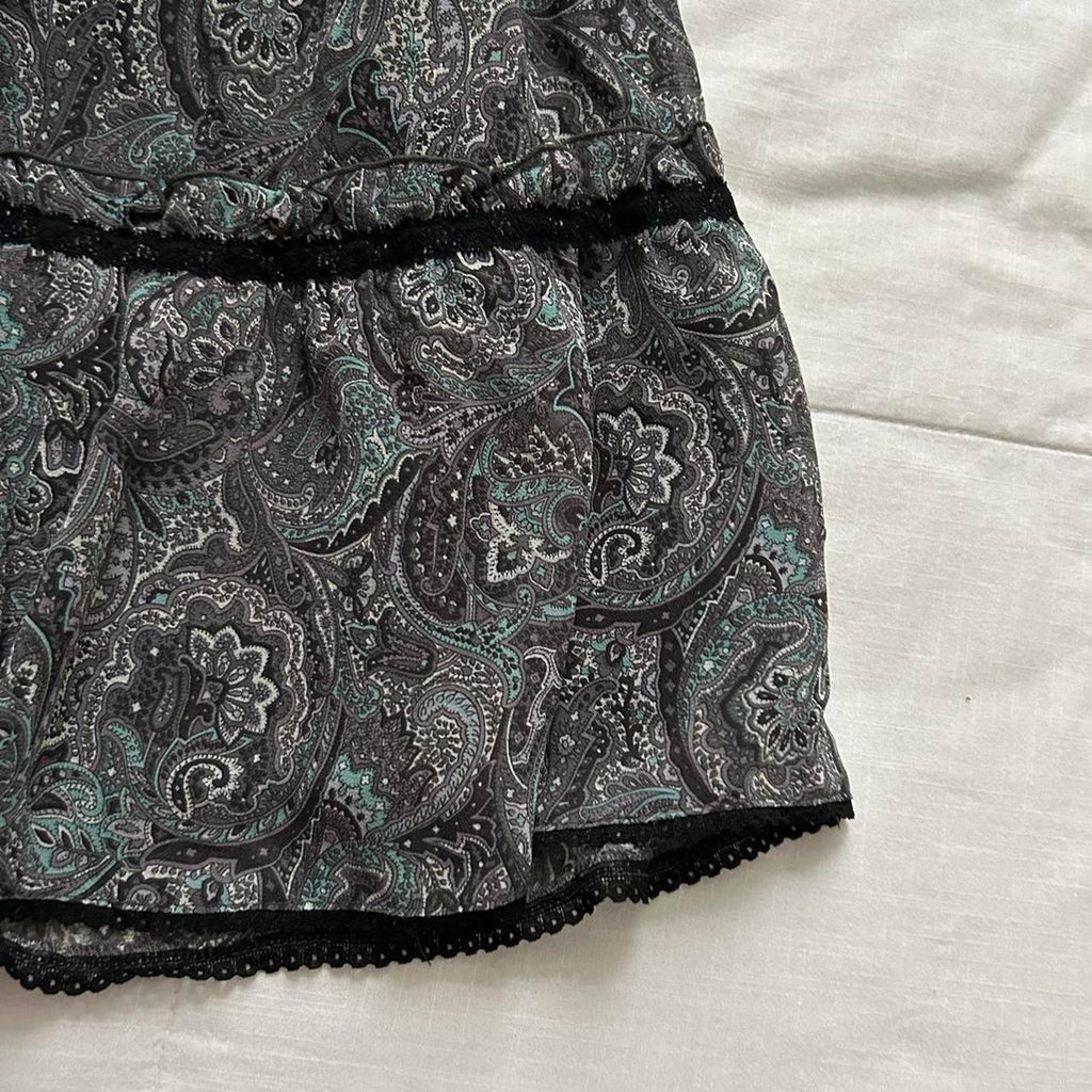 Axes Femme Black and green paisley tiered mini skirt Size medium, from Japan