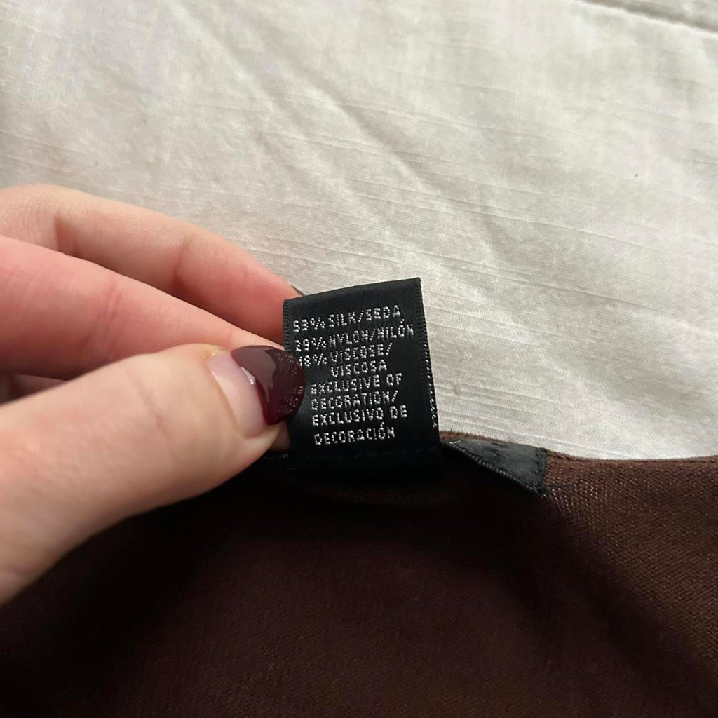 August Silk Brown prestyled layered look sweater top lace sequin underlay top