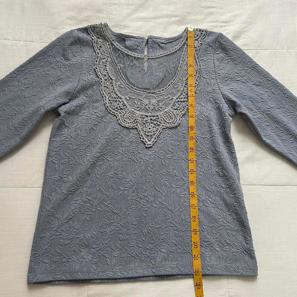 Axes Femme baby blue lace long sleeve top with sheer bib detail