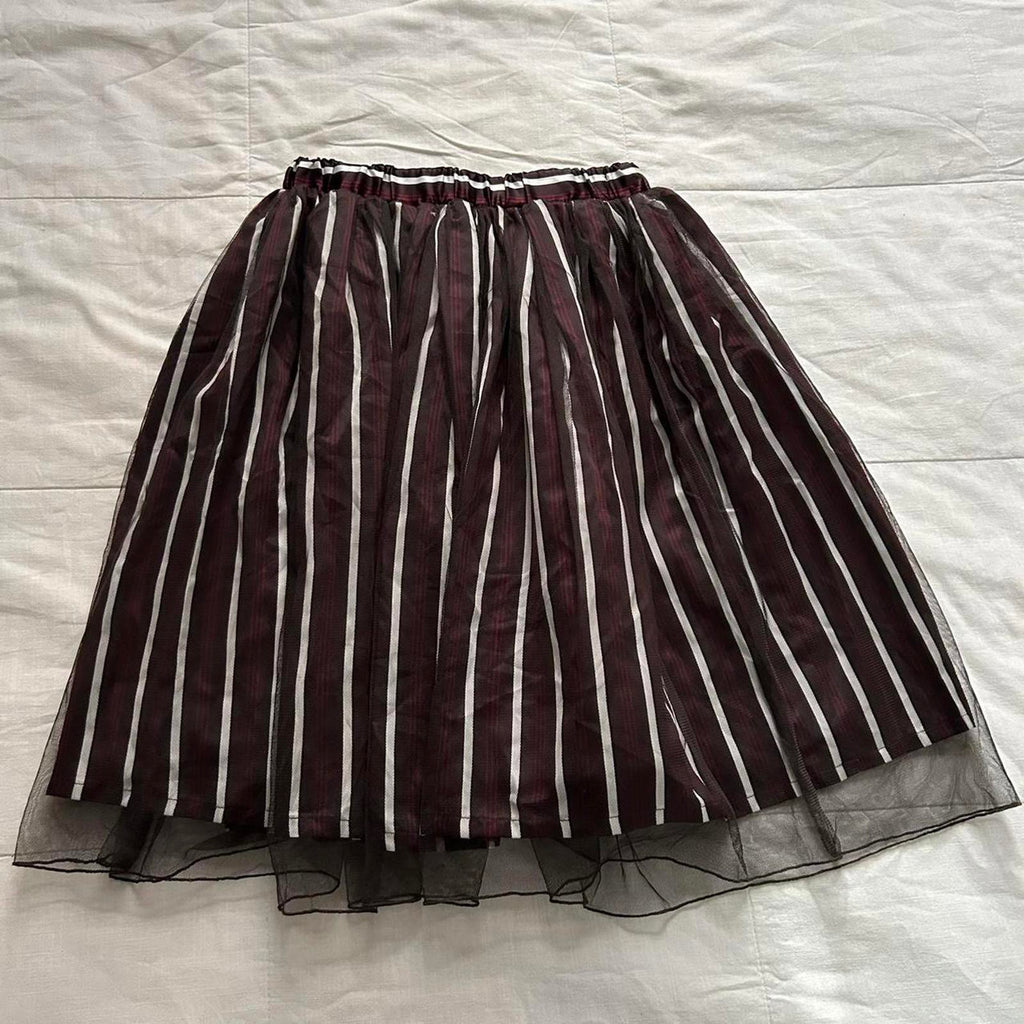 Axes Femme burgundy and white striped skirt with black tulle overlay Size medium