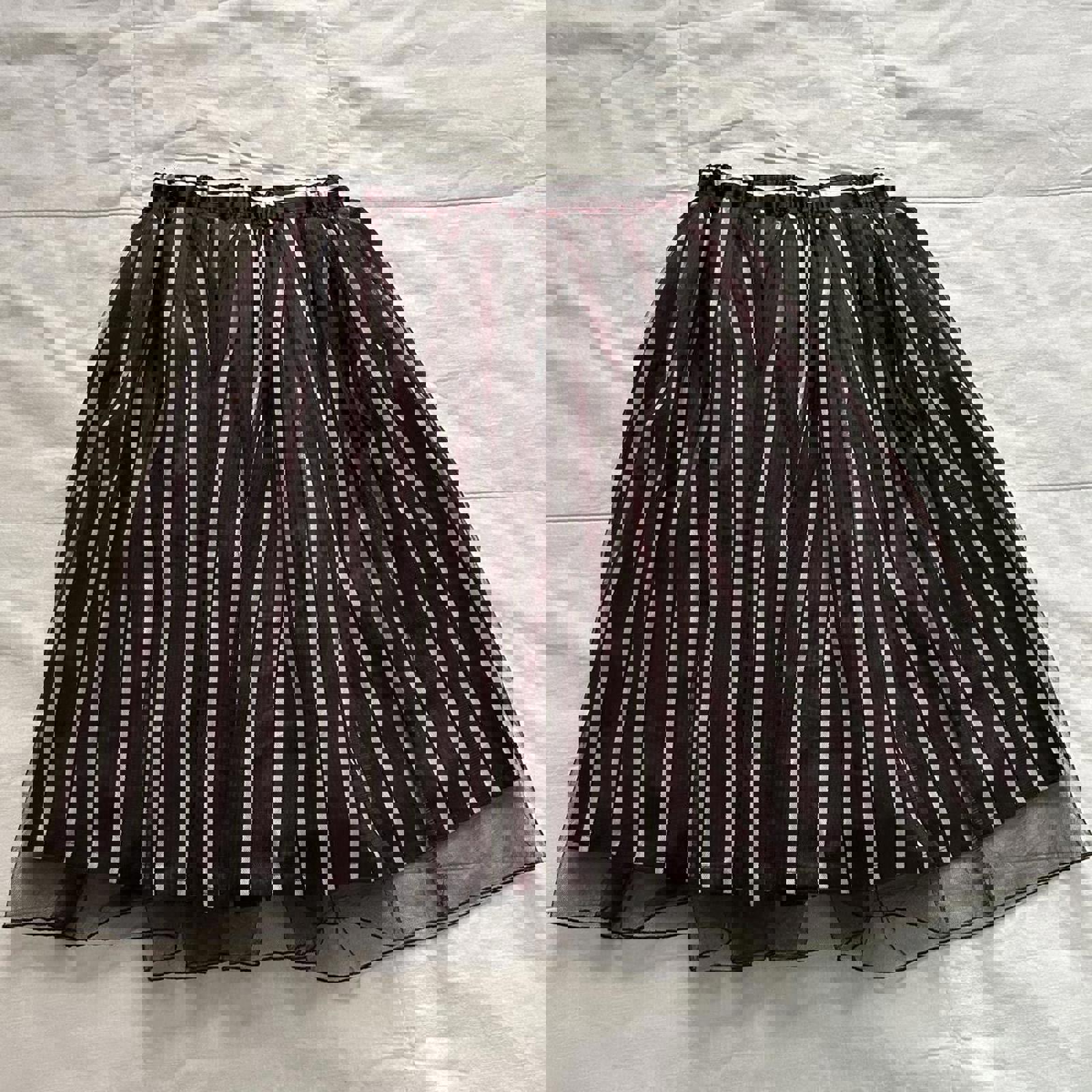 Axes Femme burgundy and white striped skirt with black tulle overlay Size medium