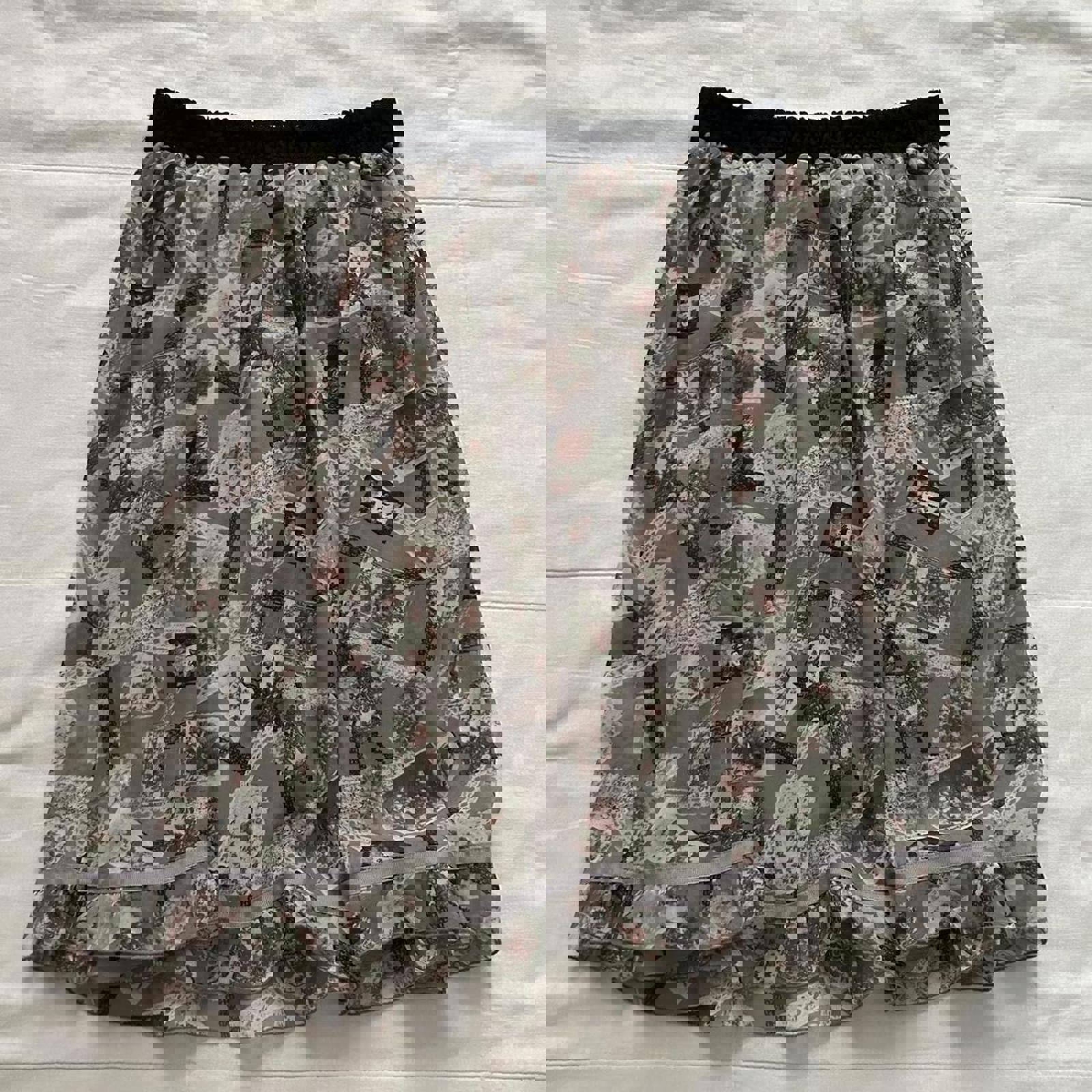 Axes Femme playing card print ruffled hem skirt with little waist band belt