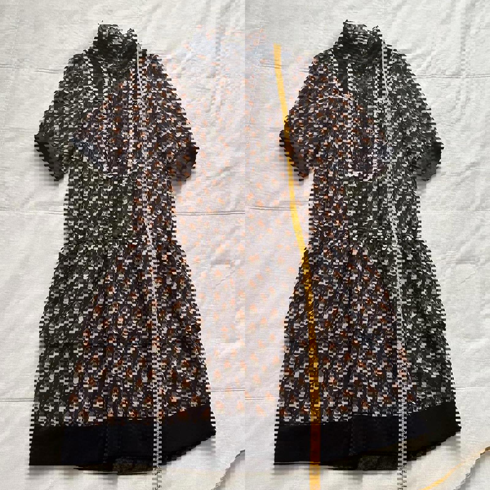 Axes Femme brown heart print high neck dress with ruffles