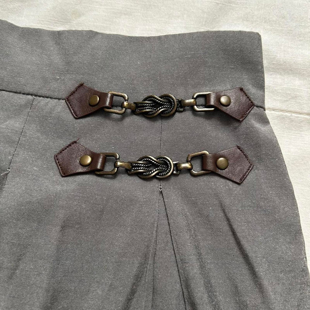 Axes Femme Grey A-line skirt with ribbon and lace detailing and buckle straps