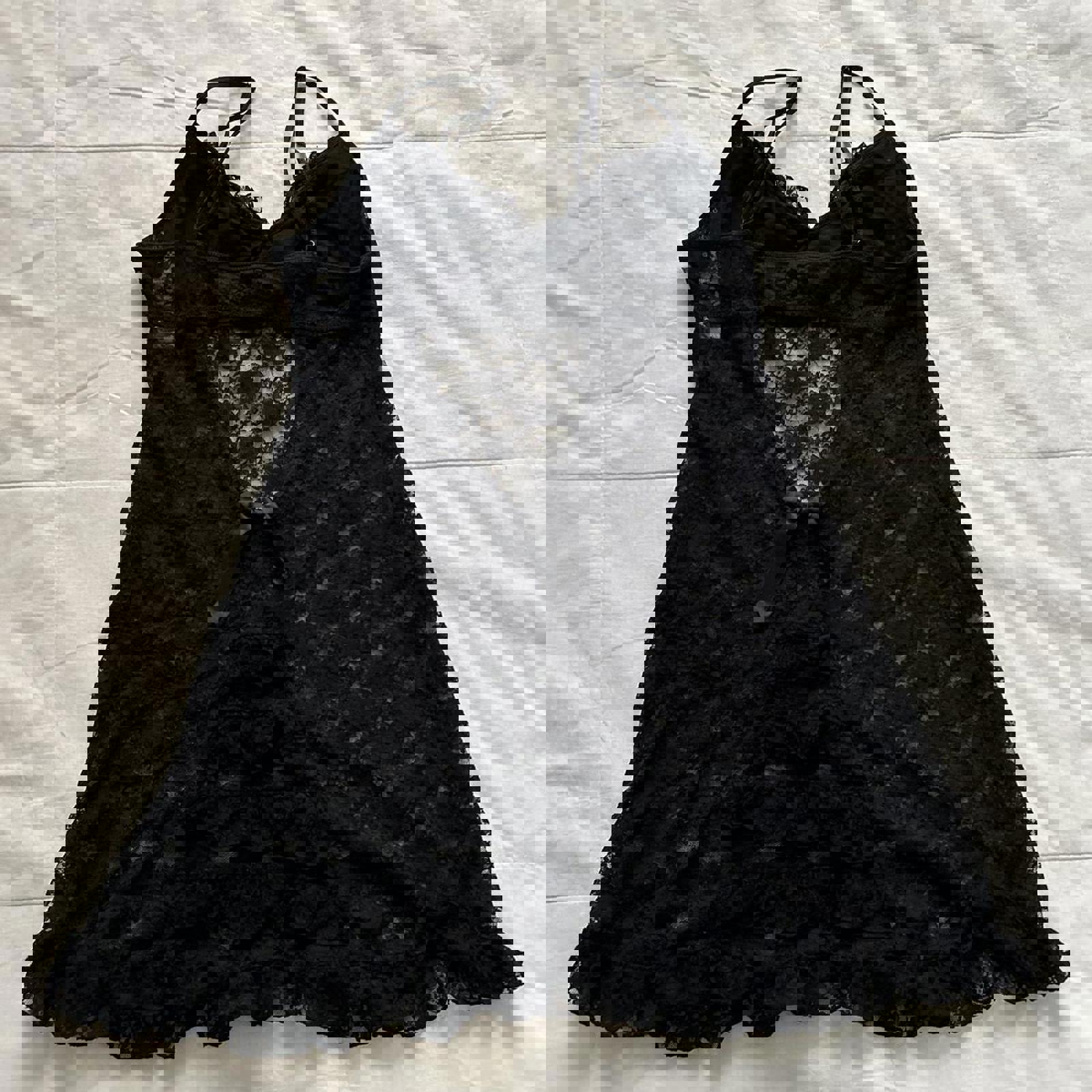 In Bloom Black lace slip dress with low back and ruffles at the bum Size medium
