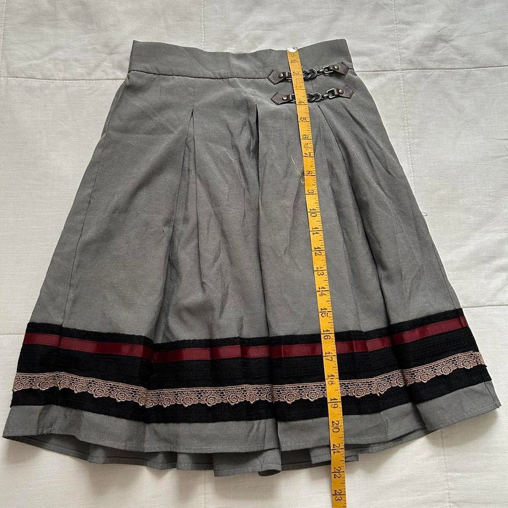 Axes Femme Grey A-line skirt with ribbon and lace detailing and buckle straps