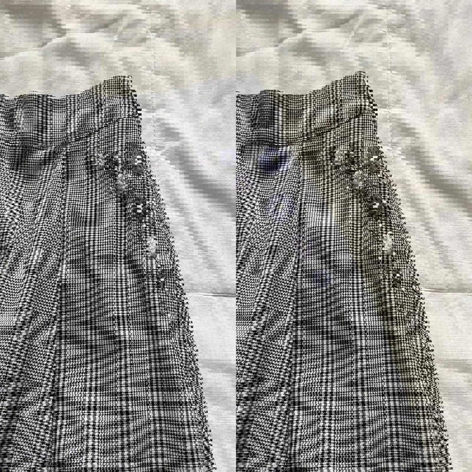 Axes Femme blue Grey white plaid midi skirt floral embroidery pockets sz medium