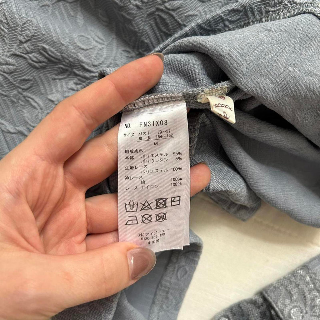 Axes Femme baby blue lace long sleeve top with sheer bib detail