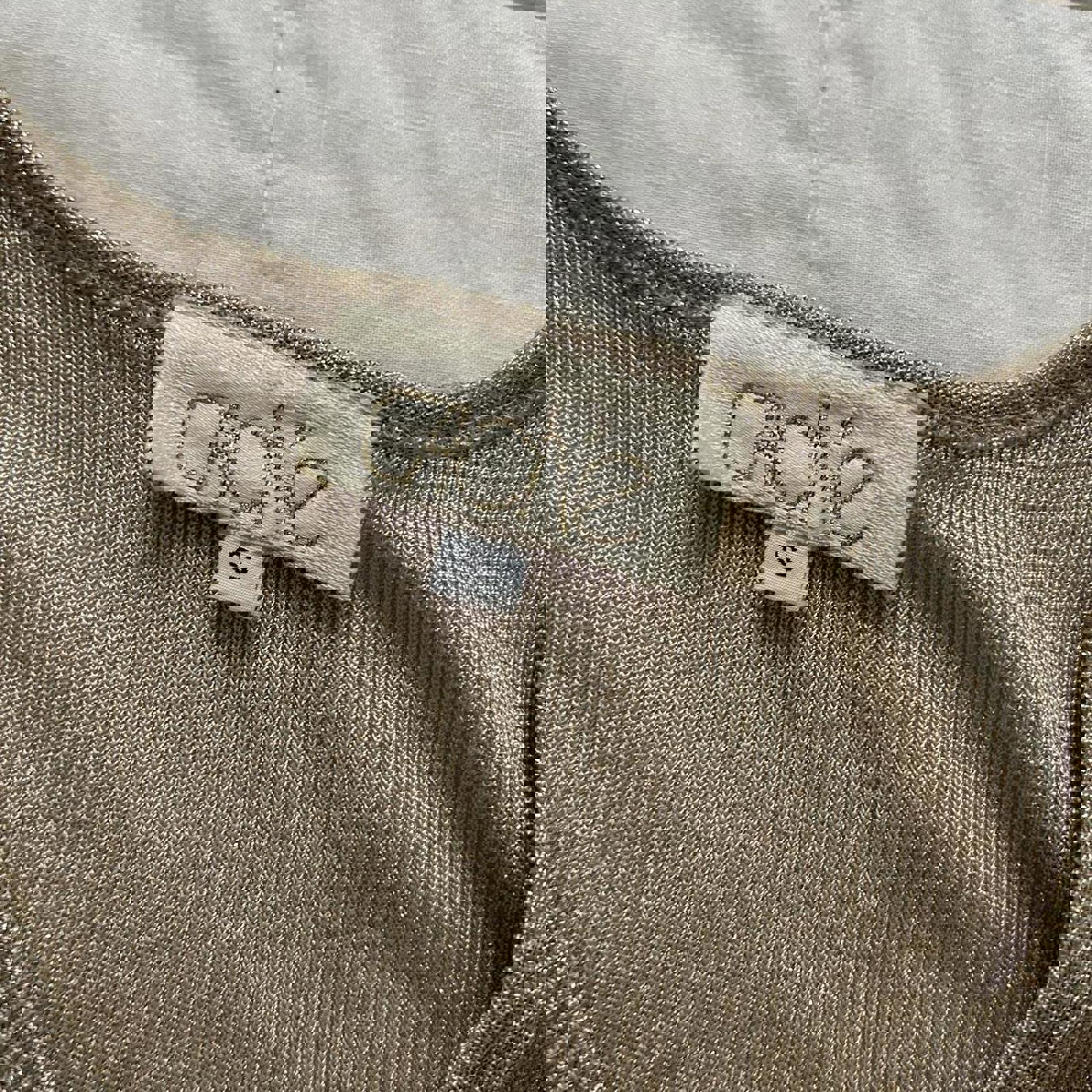 Cache paper tag vintage gold tinsel cross front knit cropped sleeveless top