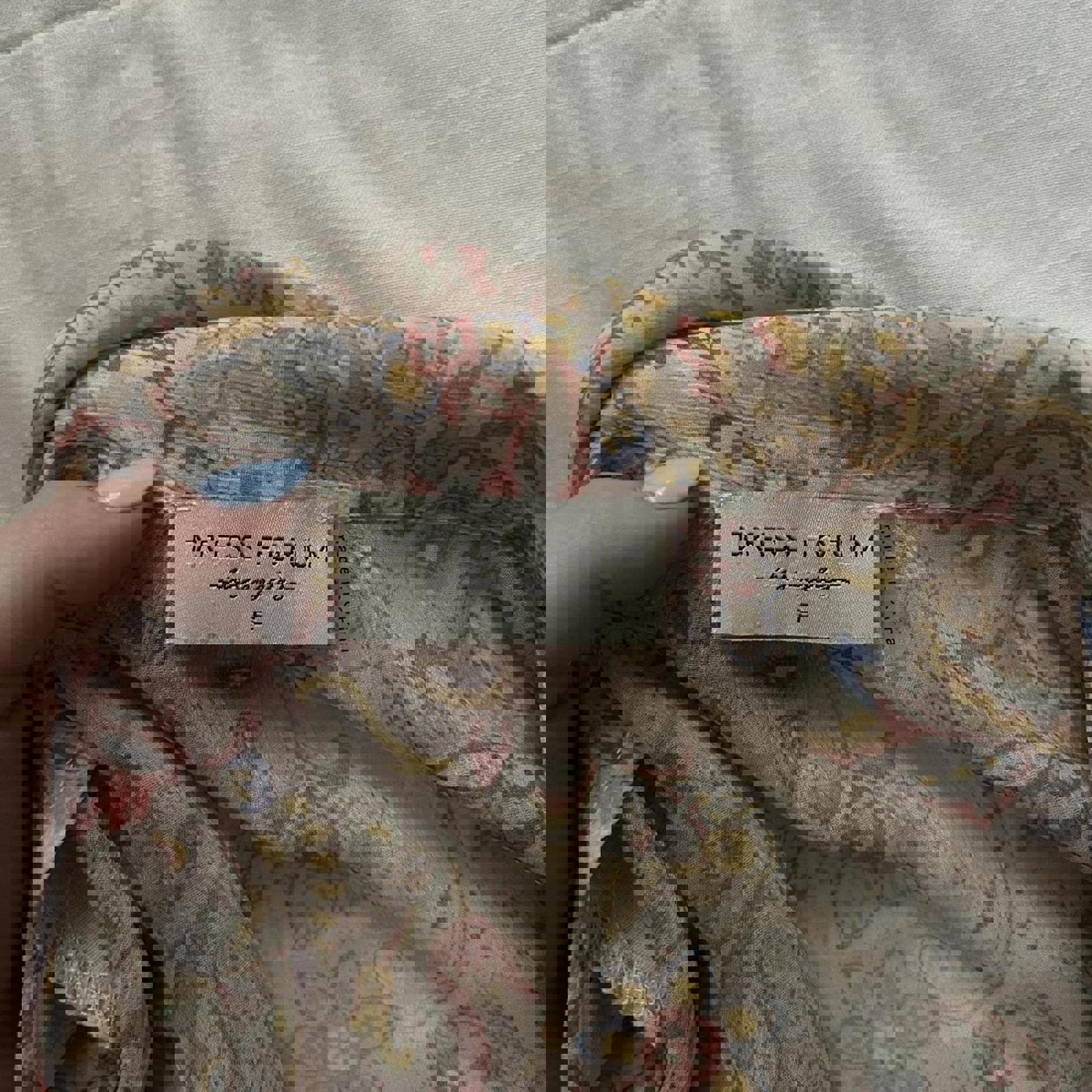 Dress Forum Pink blue sheer floral blouse with ruffles and tie front Size small