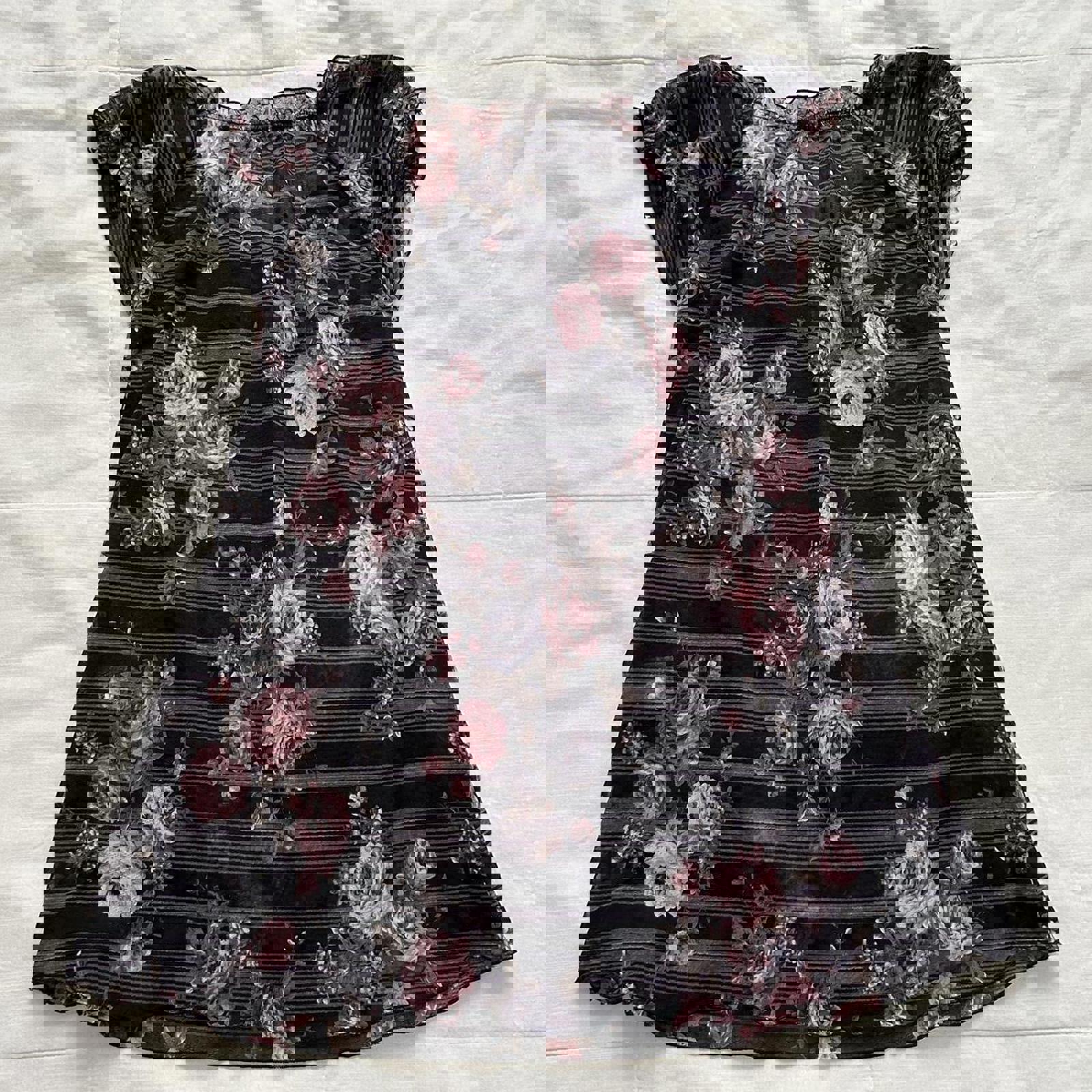 Dark floral Rosa Cheri sheer peasant top with stripe