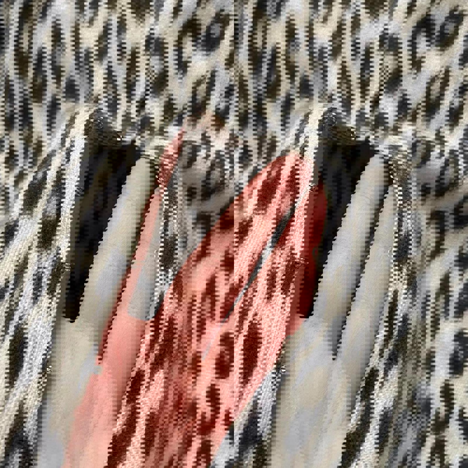 Bebe Black and white leopard print hook and eye front cashmere cardigan