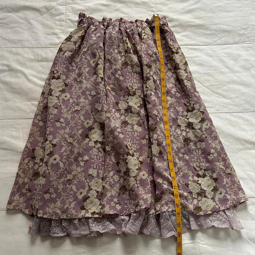Axes Femme purple & white floral midi skirt peekaboo lace underlay Size medium