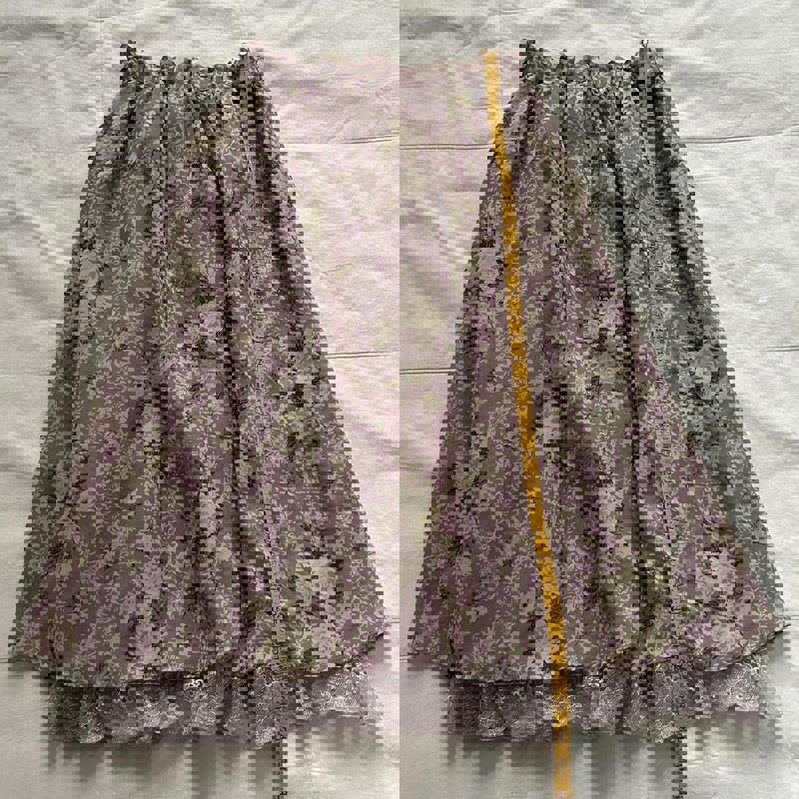 Axes Femme purple & white floral midi skirt peekaboo lace underlay Size medium