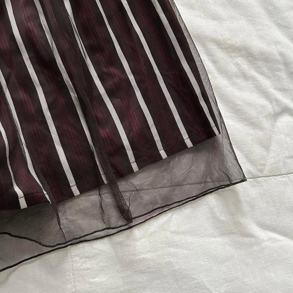 Axes Femme burgundy and white striped skirt with black tulle overlay Size medium
