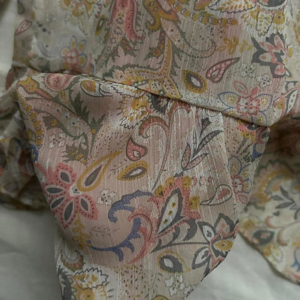 Dress Forum Pink blue sheer floral blouse with ruffles and tie front Size small