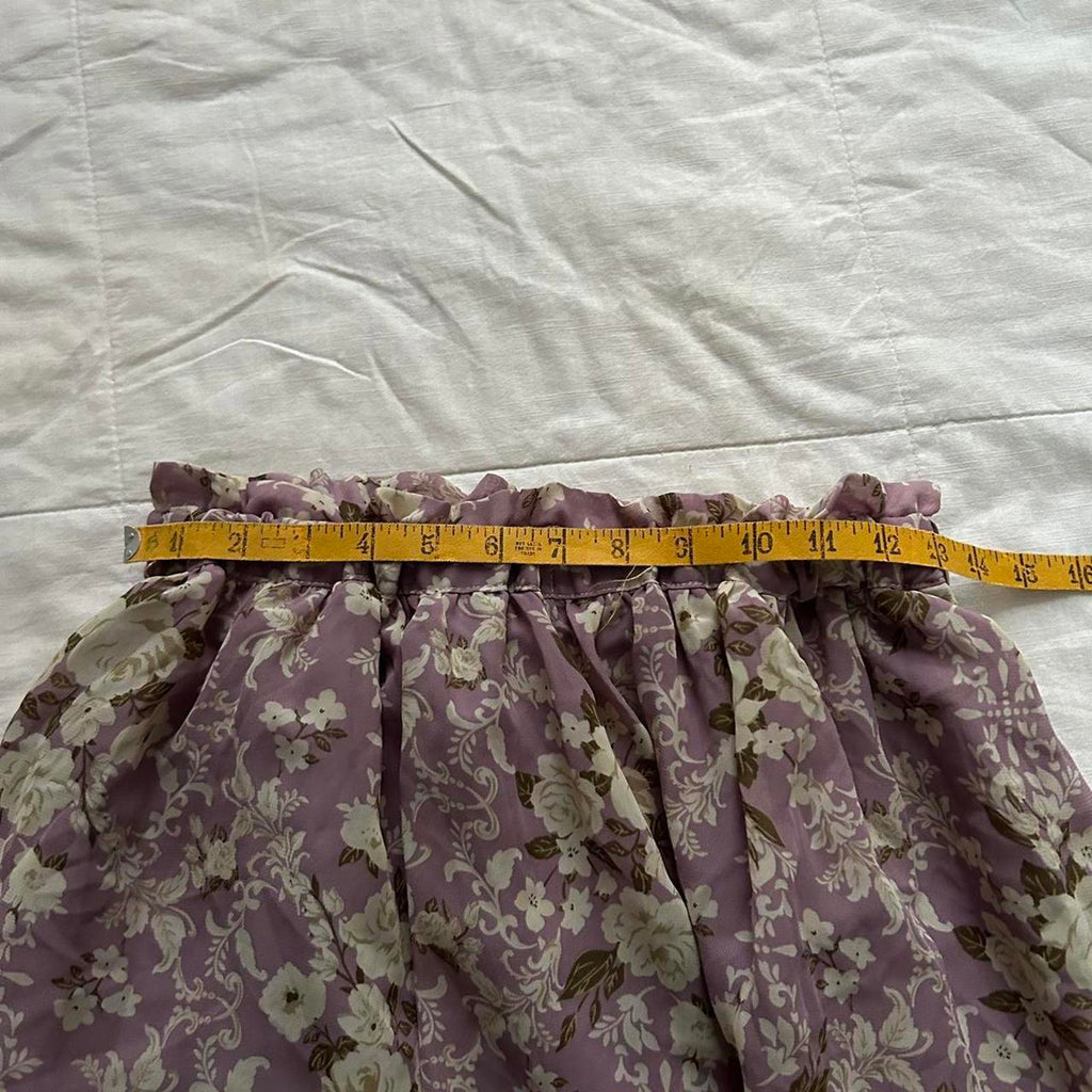 Axes Femme purple & white floral midi skirt peekaboo lace underlay Size medium