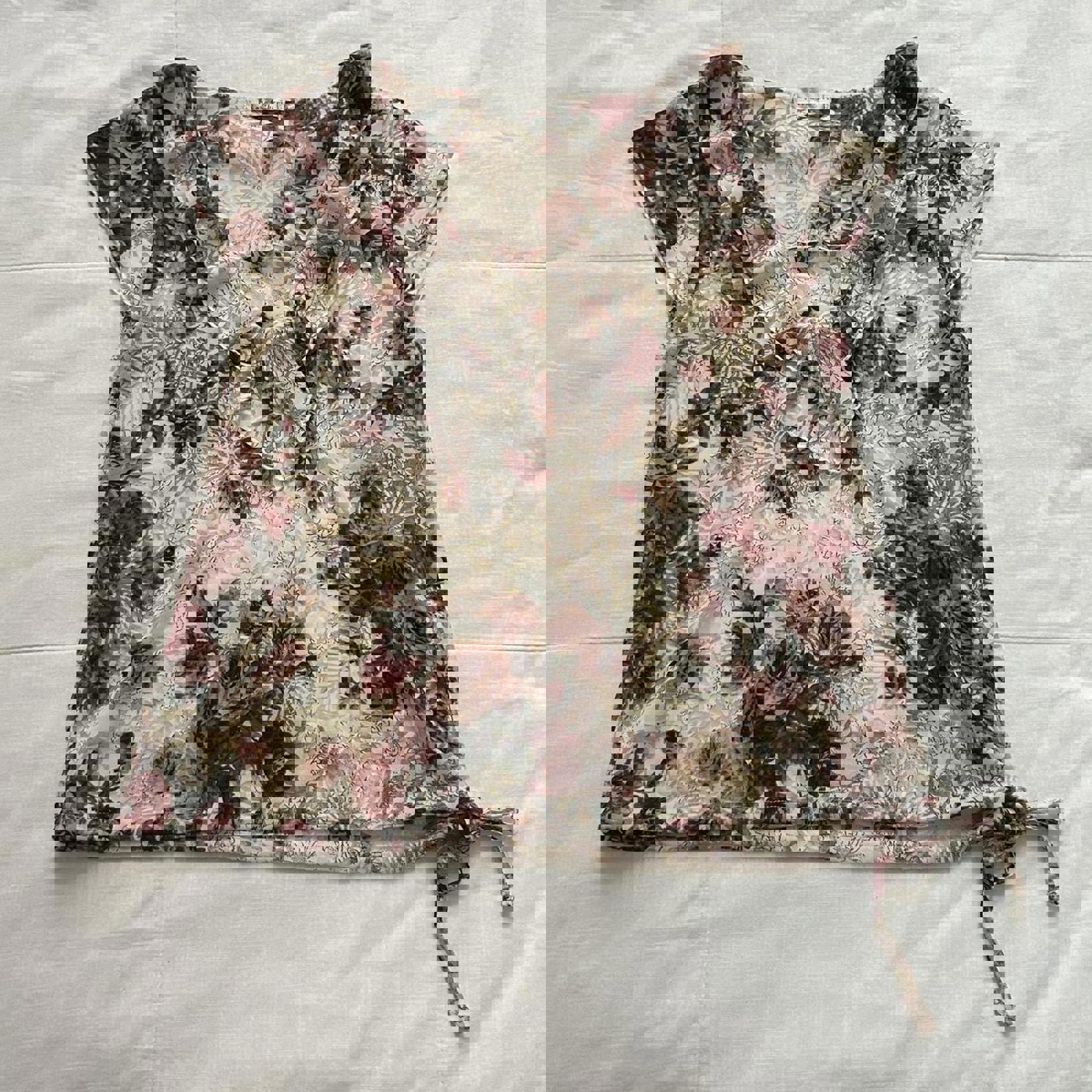 Cream and grey Rosa Cheri sheer peasant top with floral burnout