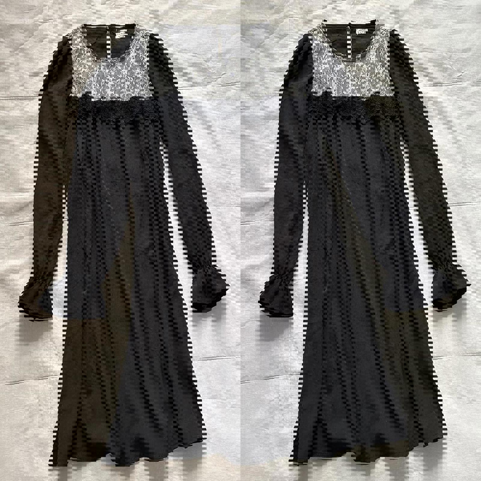 Axes Femme Black white lace bib dress with long sleeves Size medium