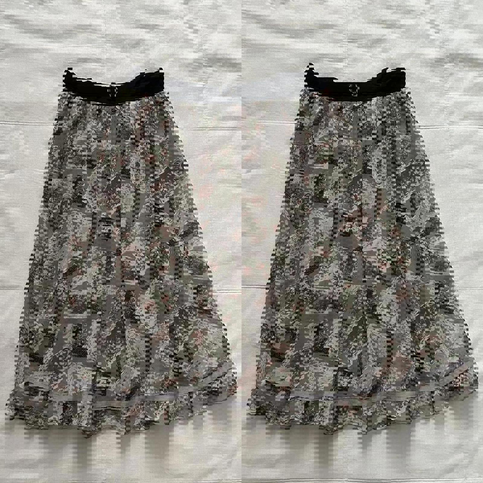 Axes Femme playing card print ruffled hem skirt with little waist band belt