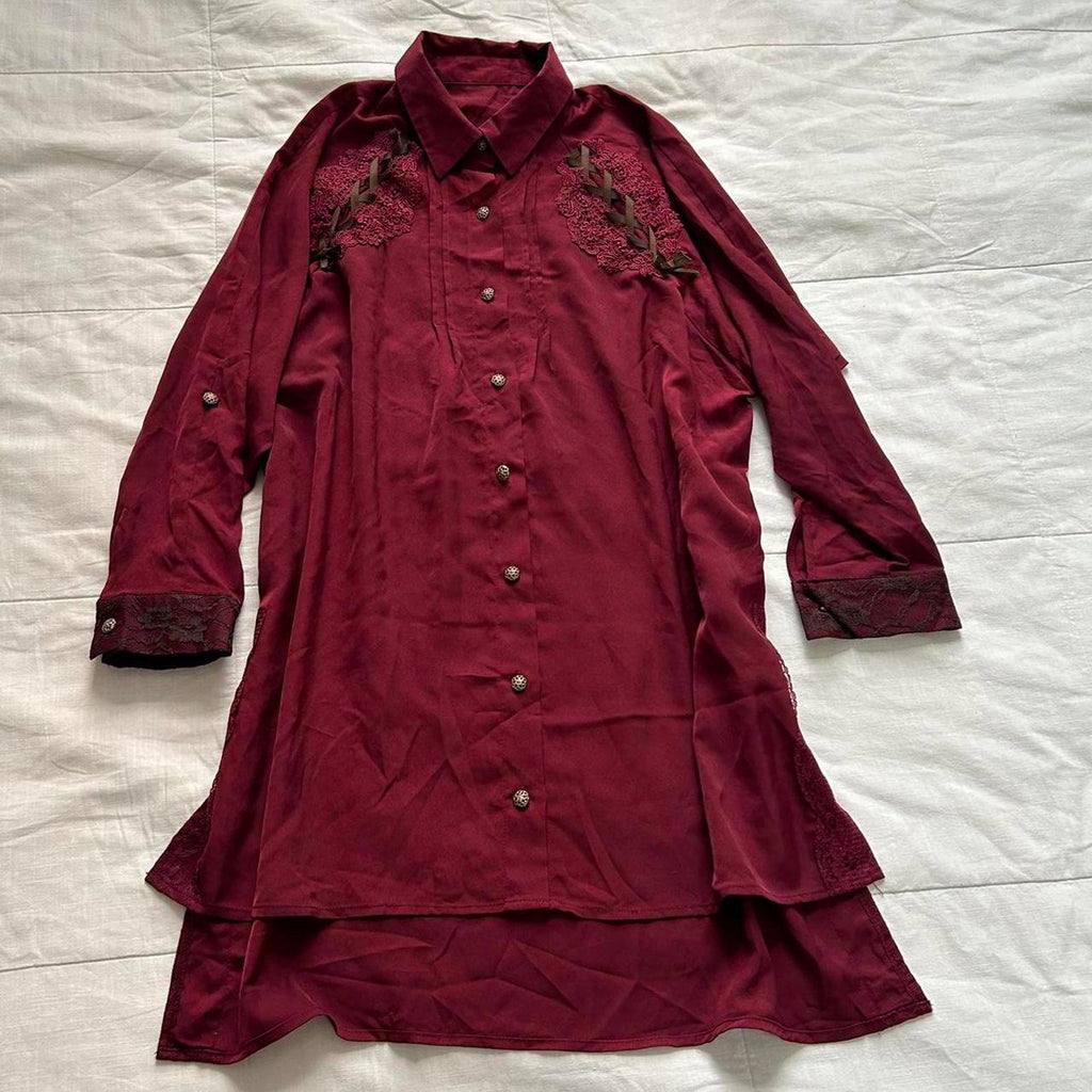 Axes Femme Burgundy and brown shoulder lacing detail dress Size medium