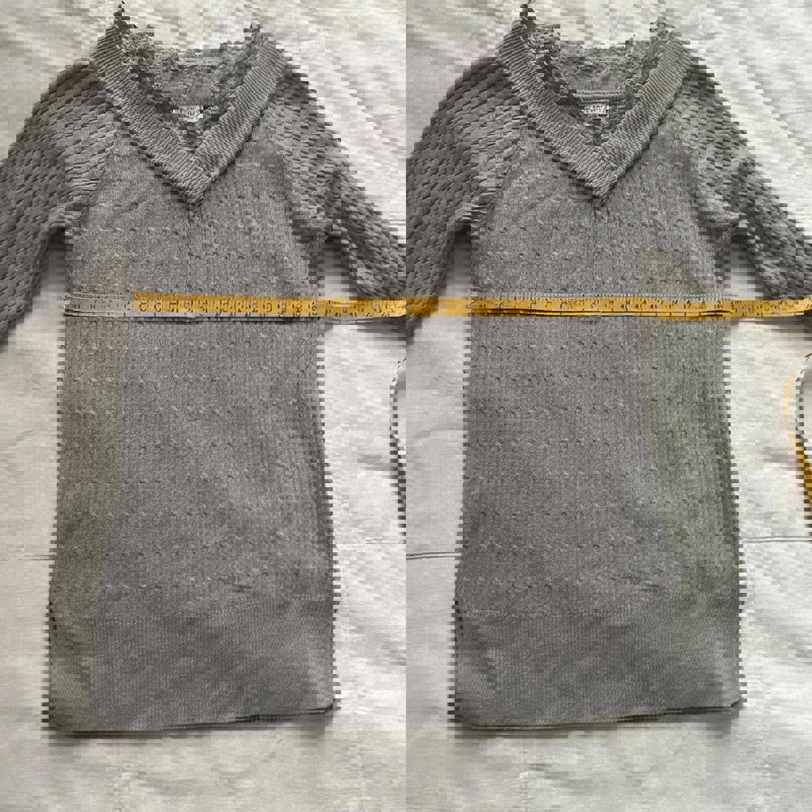 Axes Femme cozy Grey long sleeve sweater with v neck and lace trim Size medium