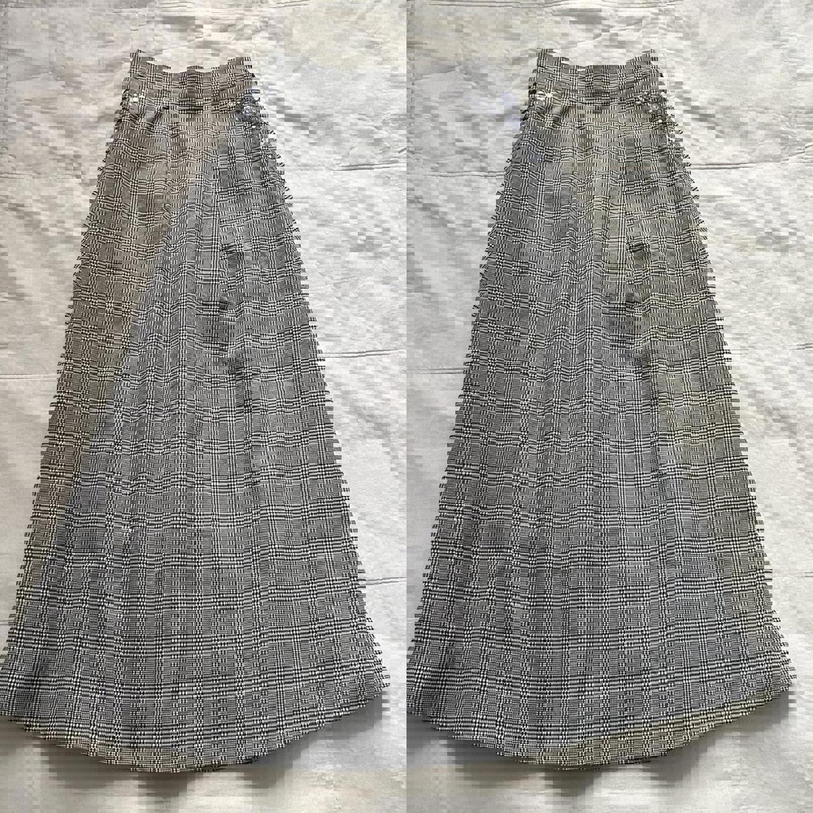 Axes Femme blue Grey white plaid midi skirt floral embroidery pockets sz medium